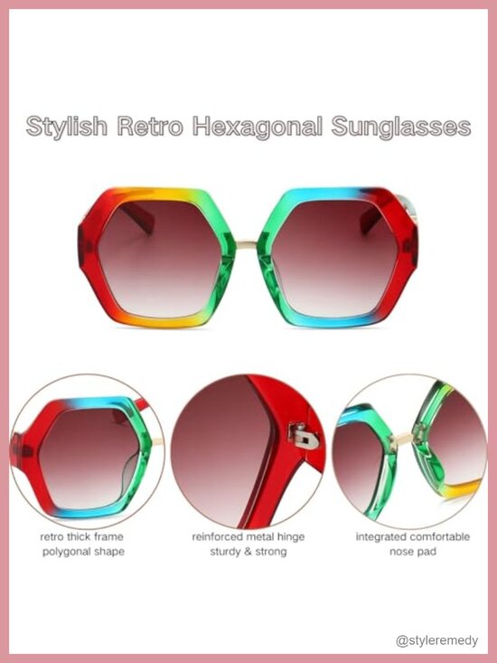 Oversized Retro Hexagonal Sunglasses UV400 Protection Polycarbonate Frame main image 4